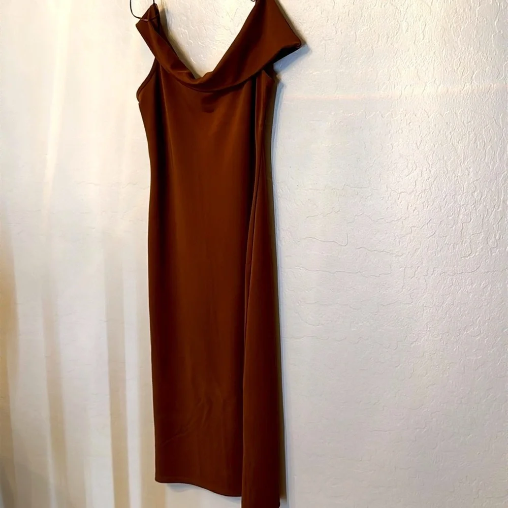 NWT Zara Brown Asymmetrical Strapless Bodycon Dress